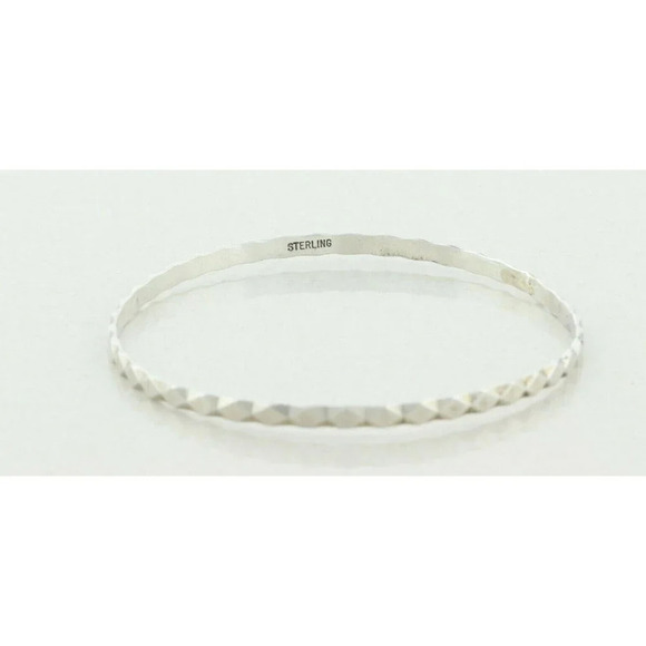Sterling Silver Diamond Pattern Bangle Bracelet 8" inch Round 2 5/8" Diameter - Picture 4 of 5
